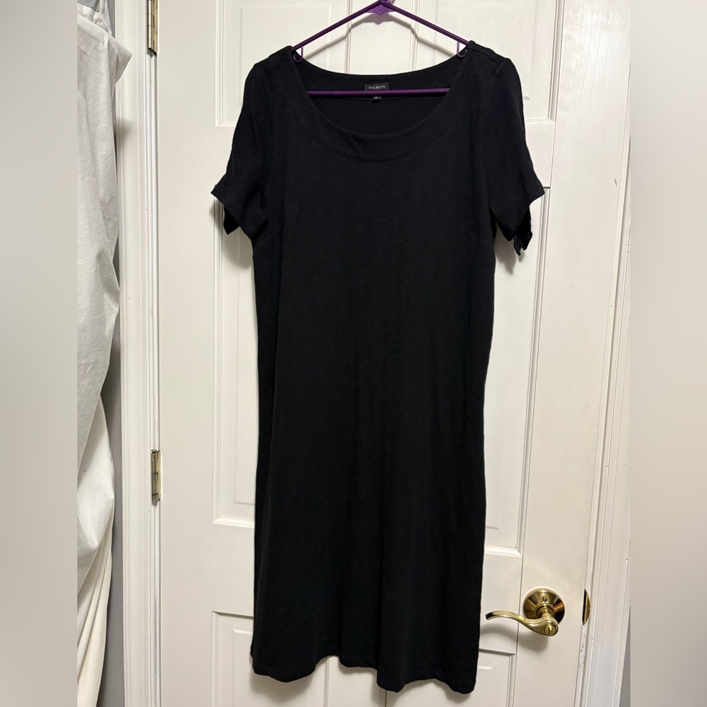 Talbots Dress Black all cotton with keyhole sleeves Size M EUC